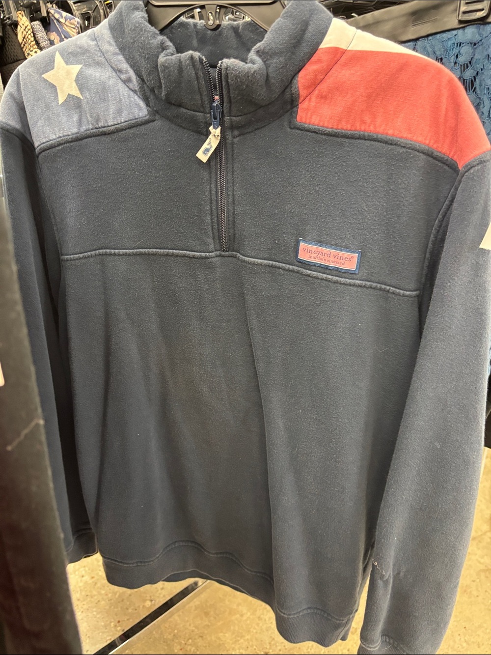 Vineyard Vines Navy Quarter-Zip Pullover with Red & White Star Accents